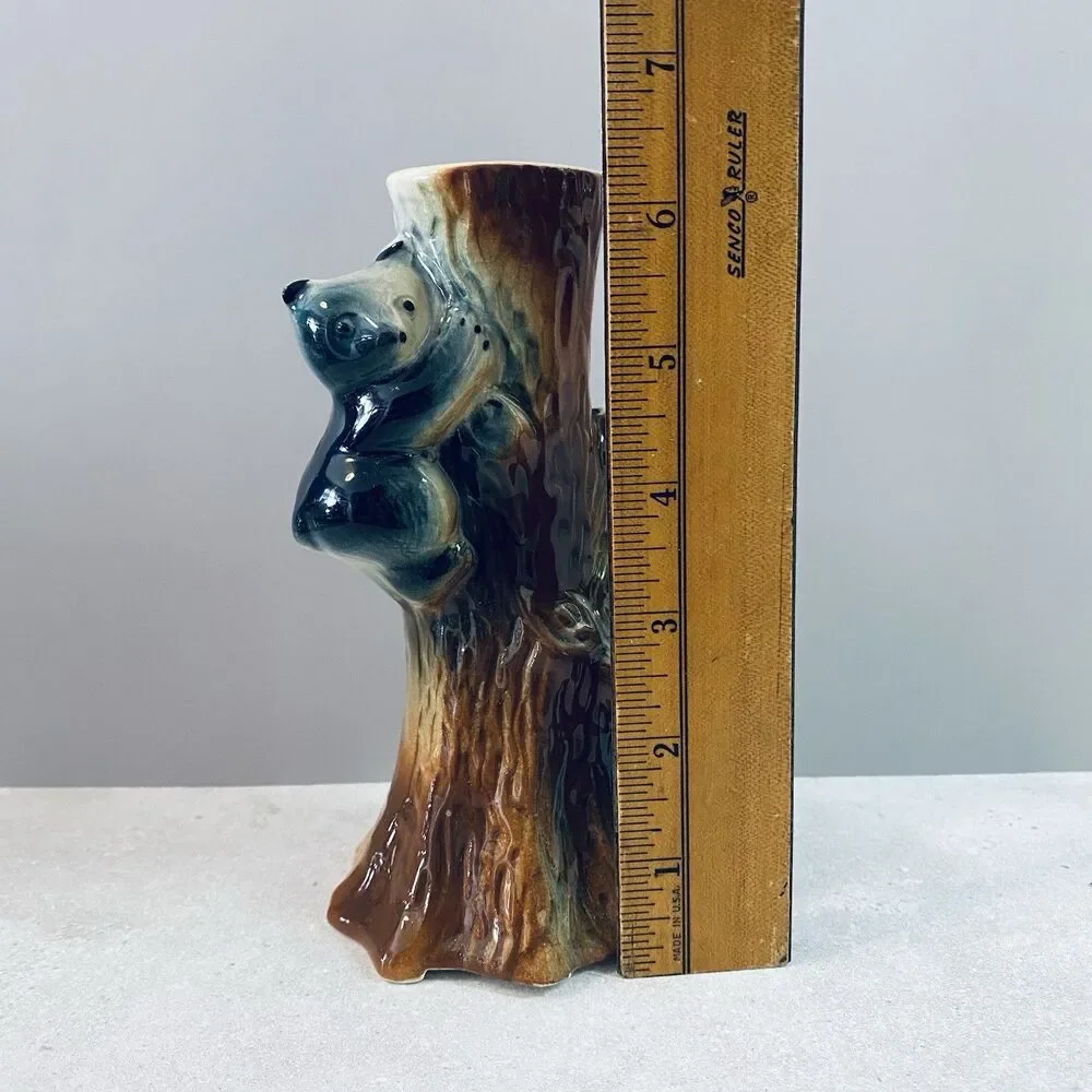 Vintage FREDERICKSBURG ART POTTERY Company Bear Cubs Hugging A Tree Bud Vase